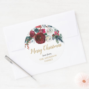 Bourgognige kerstflora ronde sticker