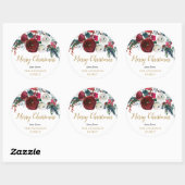 Bourgognige kerstflora ronde sticker (Vel)