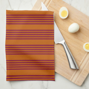 Bourgogrood en verbrand oranje vijf stripe patrone theedoek
