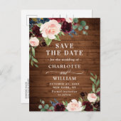 Bourgondië Blauw Blush Rustieke Trouw Save the Dat Aankondigingskaart (Voorkant / Achterkant)