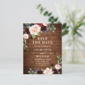 Bourgondië Blauw Blush Rustieke Trouw Save the Dat Aankondigingskaart (Staand voorkant)