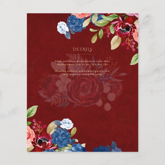 Bourgondië Blauwe Bloemrijke Katholieke Huwelijksm Flyer (Achterkant)