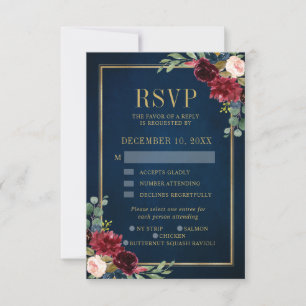Bourgondië Bloem Goud Kader Navy Trouw RSVP kaart