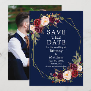 Bourgondië Bloemen Blauw Goud Geo Lijst Foto Save The Date
