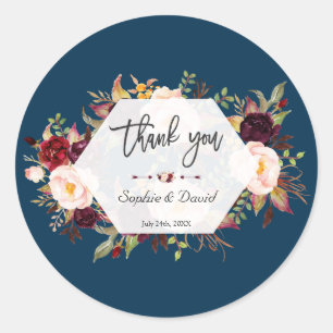 Bourgondië Bloemen Geometrische Marine Handschrift Ronde Sticker