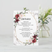 Bourgondië Bloemen Marmeren Geometrische bruiloft  Informatiekaartje (Staand voorkant)