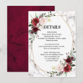 Bourgondië Bloemen Marmeren Geometrische bruiloft  Informatiekaartje (Voorkant / Achterkant)