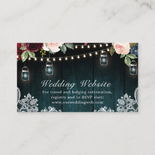 Bourgondië Bloemen String Lichten Mason Jar Weddin Informatiekaartje