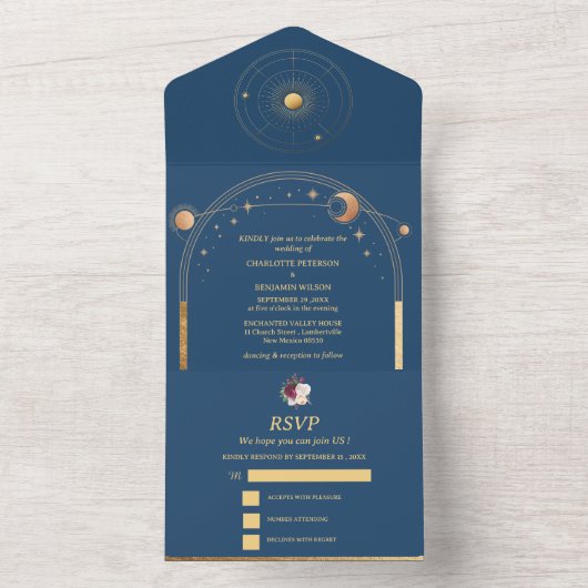 Bourgondië Bloemennacht Hemel Hemelbruiloft All In One Uitnodiging (Binnen)