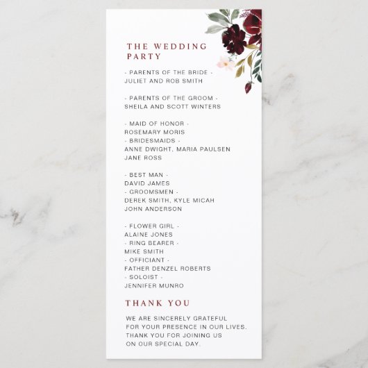 Bourgondië & blos bloemenbruiloft programma (Achterkant)