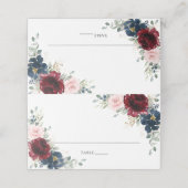 Bourgondië Blush Blauw Bloemen Bruiloft Gast Naam (Buitenkant ongevouwen)