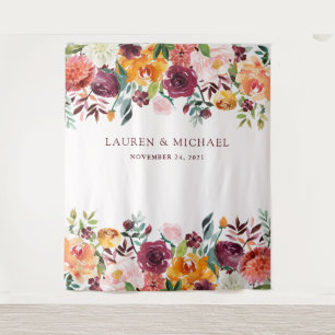 Bourgondië Blush Bloemen Achtergrond   Foto Booth  Wandkleed