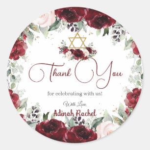 Bourgondië Blush Bloemen Bat Mitzvah Ster van Davi Ronde Sticker