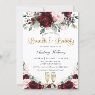 Bourgondië Blush Bloemen Brunch Bubble Vrijgezelle Kaart