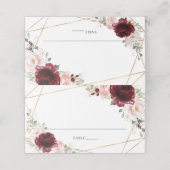 Bourgondië Blush Bloemen Goud Bruiloft Gast Naam (Buitenkant ongevouwen)