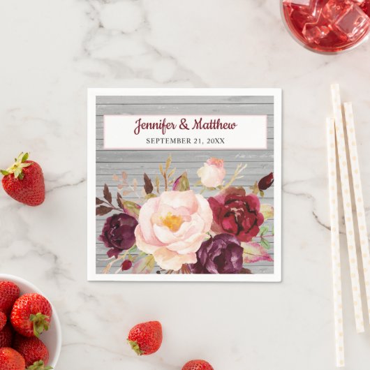 Bourgondië Blush Bloemen Rustiek Trouwpapier Servet (Insitu)