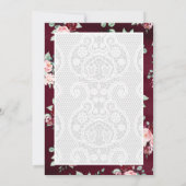 Bourgondië Blush Bloemen Wit Kant Moslim Bruiloft Kaart (Achterkant)