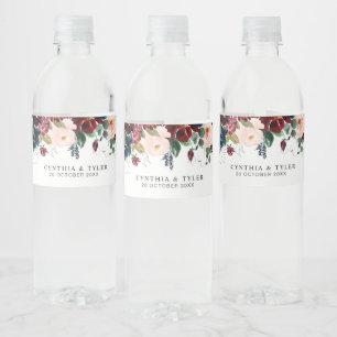 Bourgondië & Blush bloemenbruiloft Waterfles Etiket