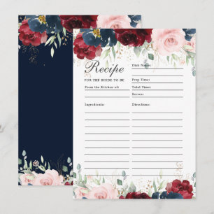 Bourgondië Blush Blue Bloemen Recept voor bruid Ka Bedankkaart