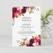 Bourgondië & Blush bruiloft Kaart (Staand voorkant)