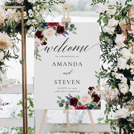 Bourgondië Blush Bruiloft Welkomstbord Poster
