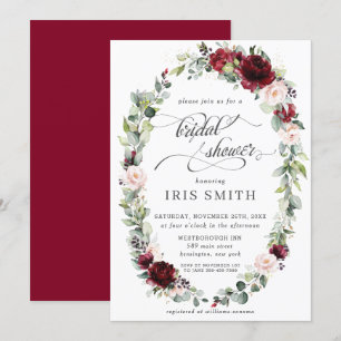 Bourgondië Blush Floral Leafy Wreath Vrijgezellenf Kaart