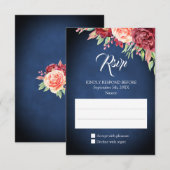 Bourgondië Blush Roos Bloemen Navy Chalkboard brui RSVP Kaartje (Voorkant / Achterkant)