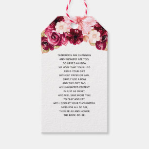 Bourgondië & Blush Roze Bloemen Bruids Display Dou Cadeaulabel