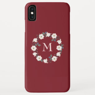 Bourgondië Blush Roze Bloemen Krans Monogram iPhone XS Max Hoesje