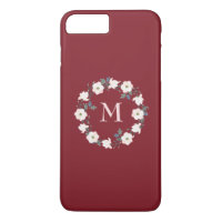 Bourgondië Blush Roze Bloemen Krans Monogram