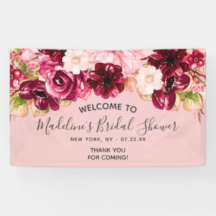 Bourgondië & Blush Roze Bloemen Vrijgezellenfeest Spandoek