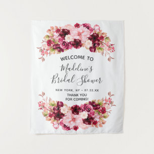 Bourgondië & Blush Roze Bloemen Vrijgezellenfeest  Wandkleed