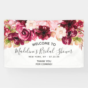 Bourgondië & Blush Roze Bloemrijke Bruiloft Feeste Spandoek