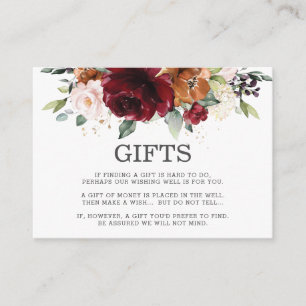 Bourgondië Blush Sinaasappel Bloemen Bruiloft Wish Informatiekaartje