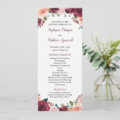 Bourgondië Blush Waterverf Herfst Bloemen Bruiloft Programma (Staand voorkant)