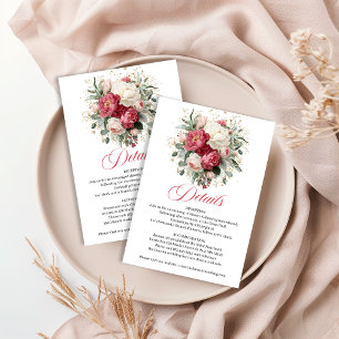 Bourgondië Blush Witte Bloemige Trouwdetails Kaart