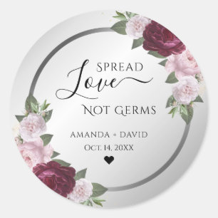Bourgondië Blush Zilver Bloemen Spread Liefde Ronde Sticker