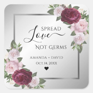 Bourgondië Blush Zilver Bloemen Spread Liefde Vierkante Sticker