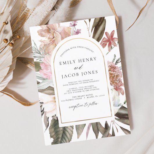 Bourgondië Boho Floral bruiloft Kaart