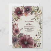 Bourgondië Boho Herfst Bloemenbruiloft Kaart (Voorkant)