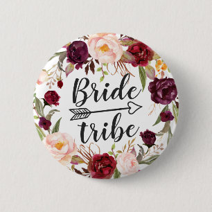 Bourgondië Boho Rode Blush Bloemen Krans Bruid Tri Ronde Button 5,7 Cm