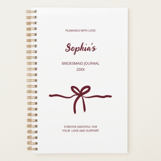 Bourgondië Boog Bruidsmeisje Modern Schrift Naam J Planner (Voorkant)