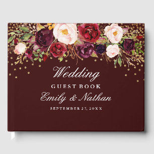 Bourgondië Confetti Floral Wedding Gastenboek