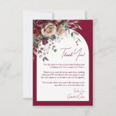 Bourgondië & Crème Rozen Modern Arch Elegant Huwel Bedankkaart (Voorkant)