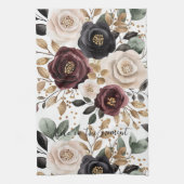 Bourgondië Crème Zwart Bloemmotief Theedoek (Verticaal)