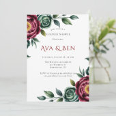 Bourgondië & Emerald Peony Winter Paren Douche Kaart (Staand voorkant)