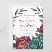 Bourgondië & Emerald Peony Winter Wedding Kaart (Voorkant)
