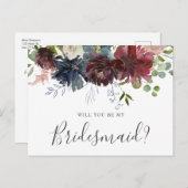 Bourgondië en blauwe bloemen: word jij mijn bruids uitnodiging briefkaart (Voorkant / Achterkant)