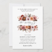 Bourgondië en Blush Bloemen Bruiloft Kaart (Voorkant)