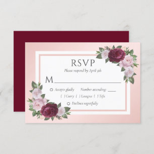 Bourgondië en Blush Bloemen Bruiloft RSVP Kaarten
